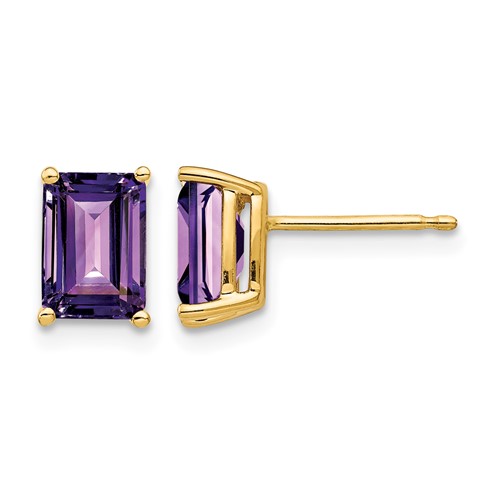 14K Yellow Gold 7x 5mm Emerald-Cut Amethyst Post Earrings
