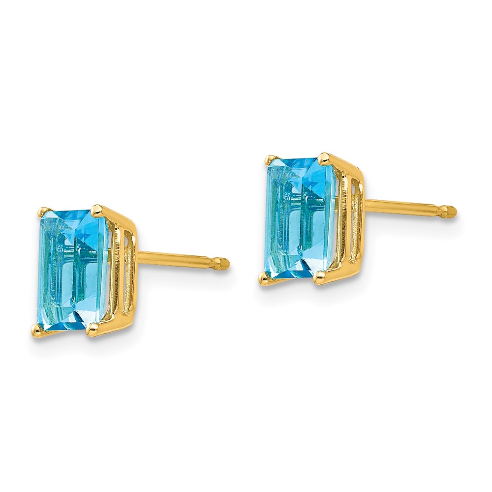 14k 7x5mm Emerald Cut Blue Topaz Earrings (XE66BT)