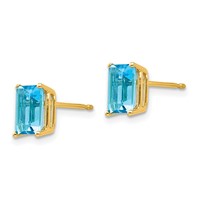 14K Yellow Gold 7x5mm Emerald-Cut Blue Topaz Post Earrings view 2
