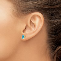 14K Yellow Gold 7x5mm Emerald-Cut Blue Topaz Post Earrings view 3