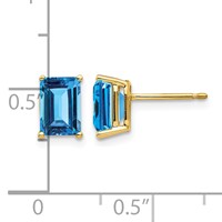 14K Yellow Gold 7x5mm Emerald-Cut Blue Topaz Post Earrings view 4
