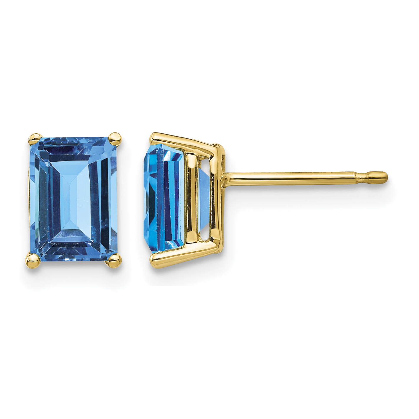 14k 7x5mm Emerald Cut Blue Topaz Earrings (XE66BT)