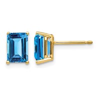 14K Yellow Gold 7x5mm Emerald-Cut Blue Topaz Post Earrings view 1
