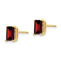 14K Yellow Gold 7x 5mm Emerald-cut Garnet Post Earrings view 2