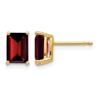 14K Yellow Gold 7x 5mm Emerald-cut Garnet Post Earrings view 1