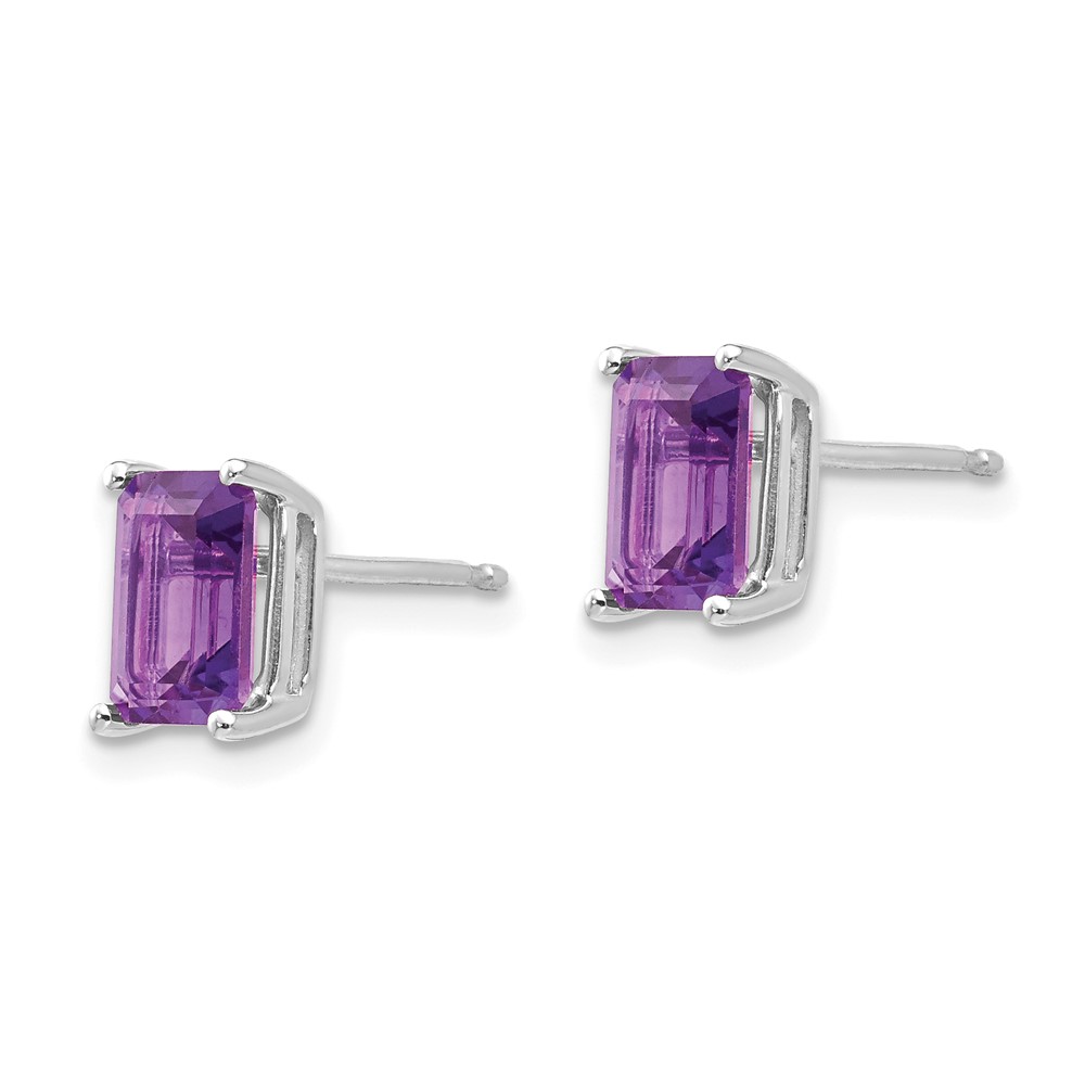 14k White Gold 7x5mm Emerald Cut Amethyst Earrings (XE66WAM)