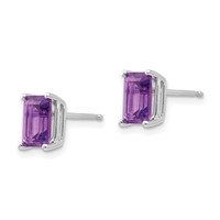 14K White Gold 7x5mm Emerald-Cut Amethyst Post Earrings view 2
