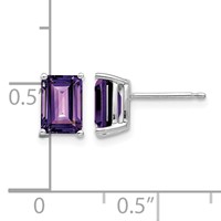 14K White Gold 7x5mm Emerald-Cut Amethyst Post Earrings view 4