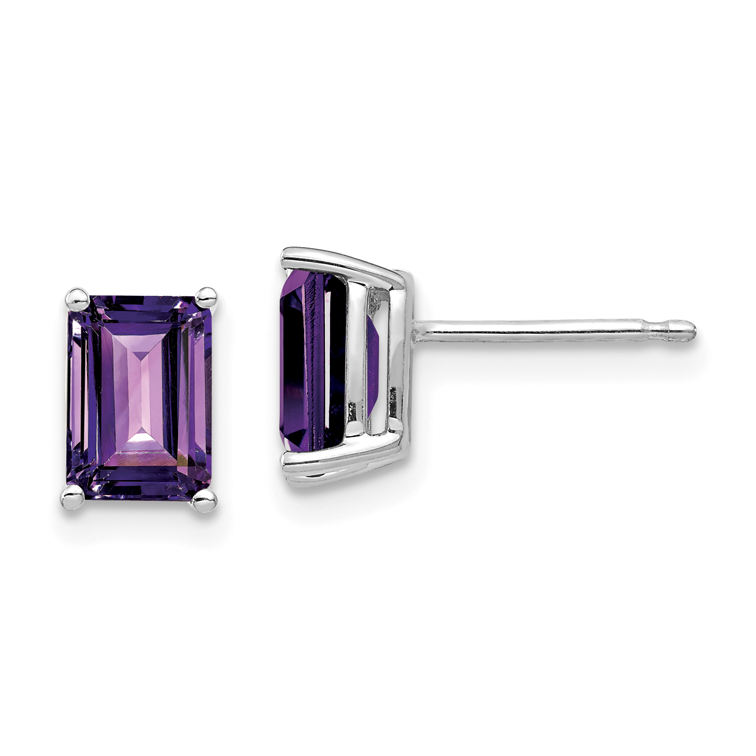 14k White Gold 7x5mm Emerald Cut Amethyst Earrings (XE66WAM)