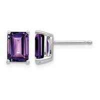 14K White Gold 7x5mm Emerald-Cut Amethyst Post Earrings view 1
