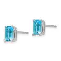 14K White Gold 7x 5mm Emerald-Cut Blue Topaz Post Earrings view 2