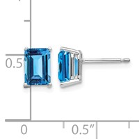 14K White Gold 7x 5mm Emerald-Cut Blue Topaz Post Earrings view 4