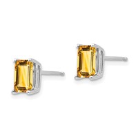14K White Gold 7x5mm Emerald-Cut Citrine Post Earrings view 2