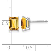 14K White Gold 7x5mm Emerald-Cut Citrine Post Earrings view 4