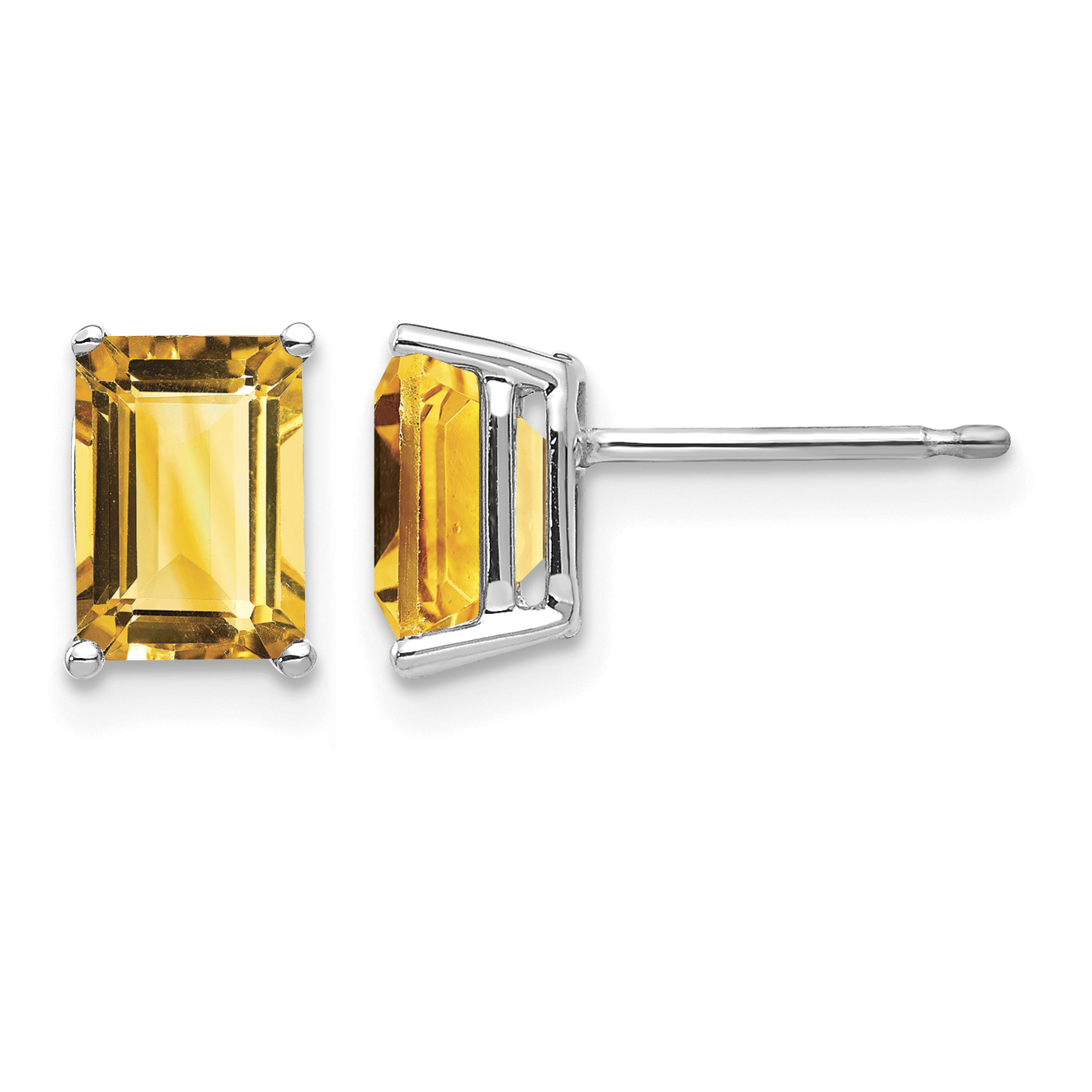 14k White Gold 7x5mm Emerald Cut Citrine Earrings (XE66WCI)