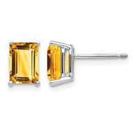14K White Gold 7x5mm Emerald-Cut Citrine Post Earrings view 1