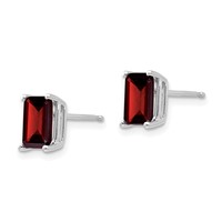 14K White Gold 7x 5mm Emerald-cut Garnet Post Earrings view 2