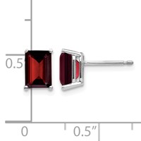 14K White Gold 7x 5mm Emerald-cut Garnet Post Earrings view 4