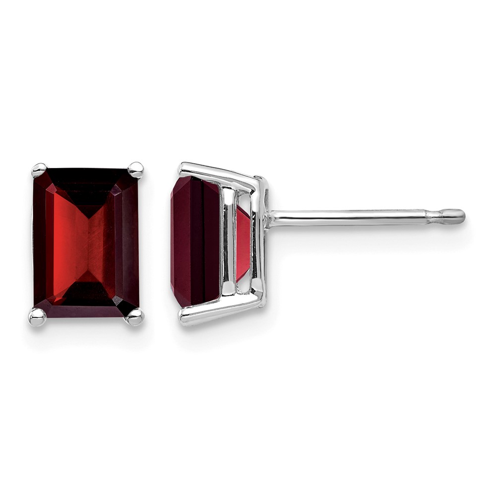 14K White Gold 7x 5mm Emerald-cut Garnet Post Earrings