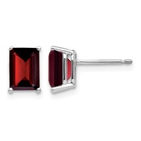14K White Gold 7x 5mm Emerald-cut Garnet Post Earrings view 1