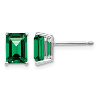 14K White Gold 7x 5mm Emerald-Cut Mount St. Helens Post Earrings view 1