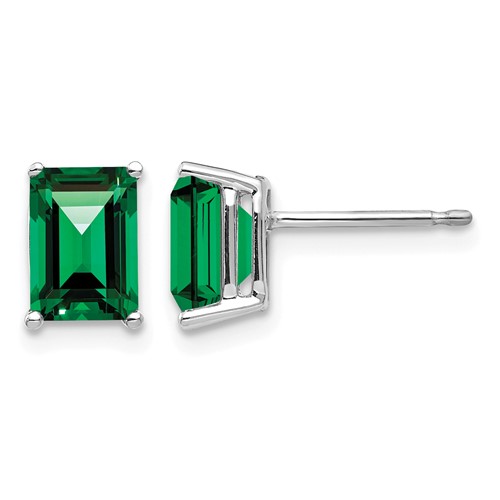 14K White Gold 7x 5mm Emerald-Cut Mount St. Helens Post Earrings