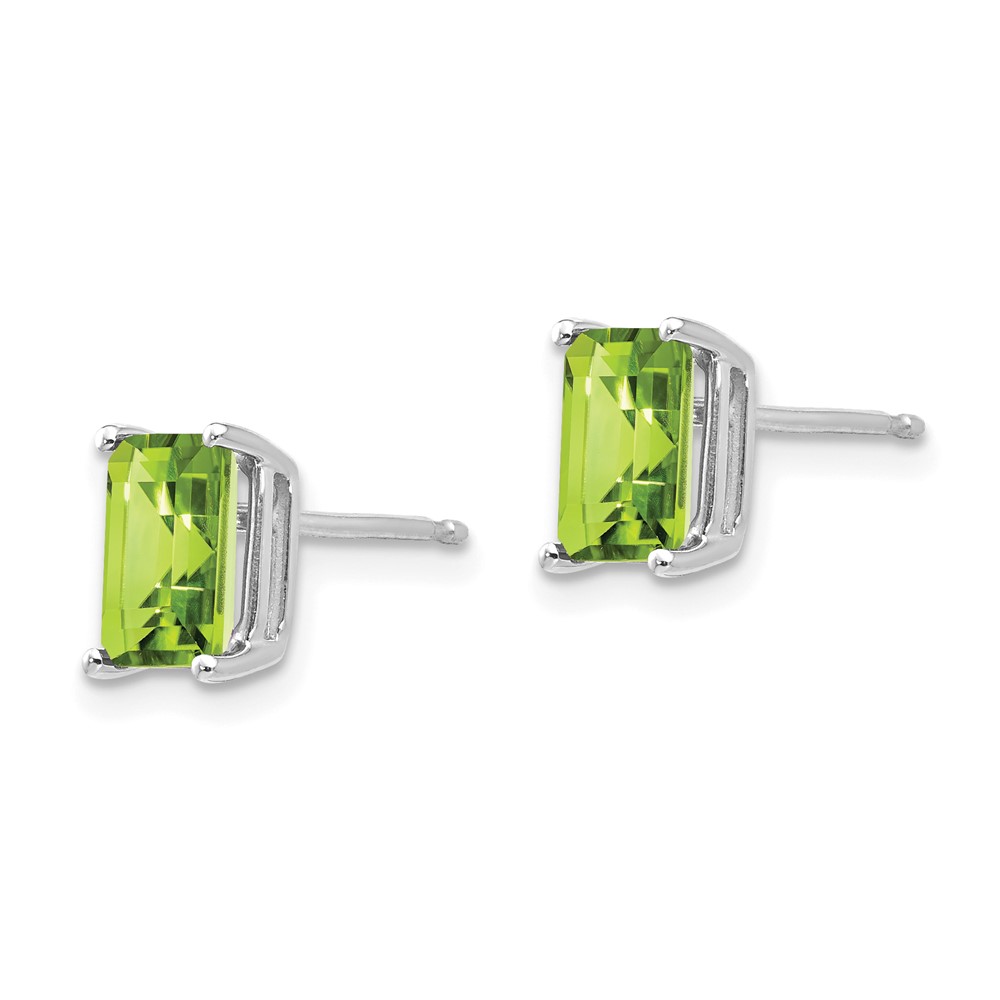 14k White Gold 7x5mm Emerald Cut Peridot Earrings (XE66WPE)