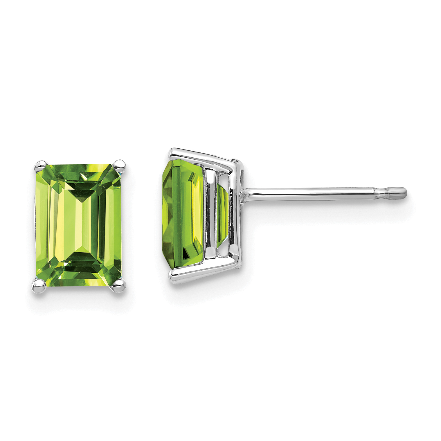 14k White Gold 7x5mm Emerald Cut Peridot Earrings (XE66WPE)