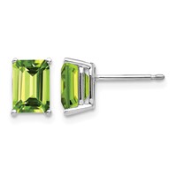 14K White Gold 7x 5mm Emerald-Cut Peridot Post Earrings view 1