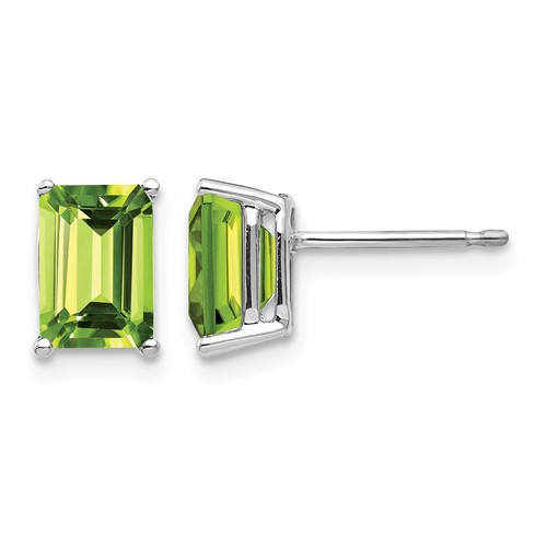 14K White Gold 7x 5mm Emerald-Cut Peridot Post Earrings