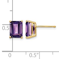 14K Yellow Gold 8x 6mm Emerald-Cut Amethyst Post Earrings view 4