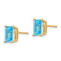 14K Yellow Gold 8x 6mm Emerald-Cut Blue Topaz Post Earrings view 2