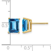 14K Yellow Gold 8x 6mm Emerald-Cut Blue Topaz Post Earrings view 4