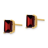 14K Yellow Gold 8x 6mm Emerald-cut Garnet Post Earrings view 2