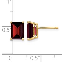 14K Yellow Gold 8x 6mm Emerald-cut Garnet Post Earrings view 4