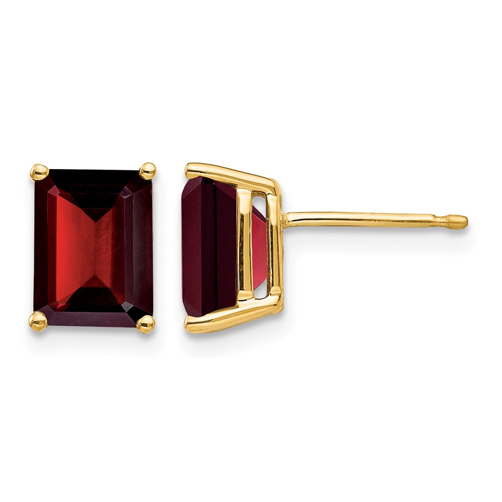 14K Yellow Gold 8x 6mm Emerald-cut Garnet Post Earrings