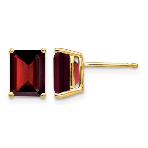 14K Yellow Gold 8x 6mm Emerald-cut Garnet Post Earrings