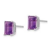 14K White Gold 8x 6mm Emerald-Cut Amethyst Post Earrings view 2