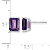14K White Gold 8x 6mm Emerald-Cut Amethyst Post Earrings view 4