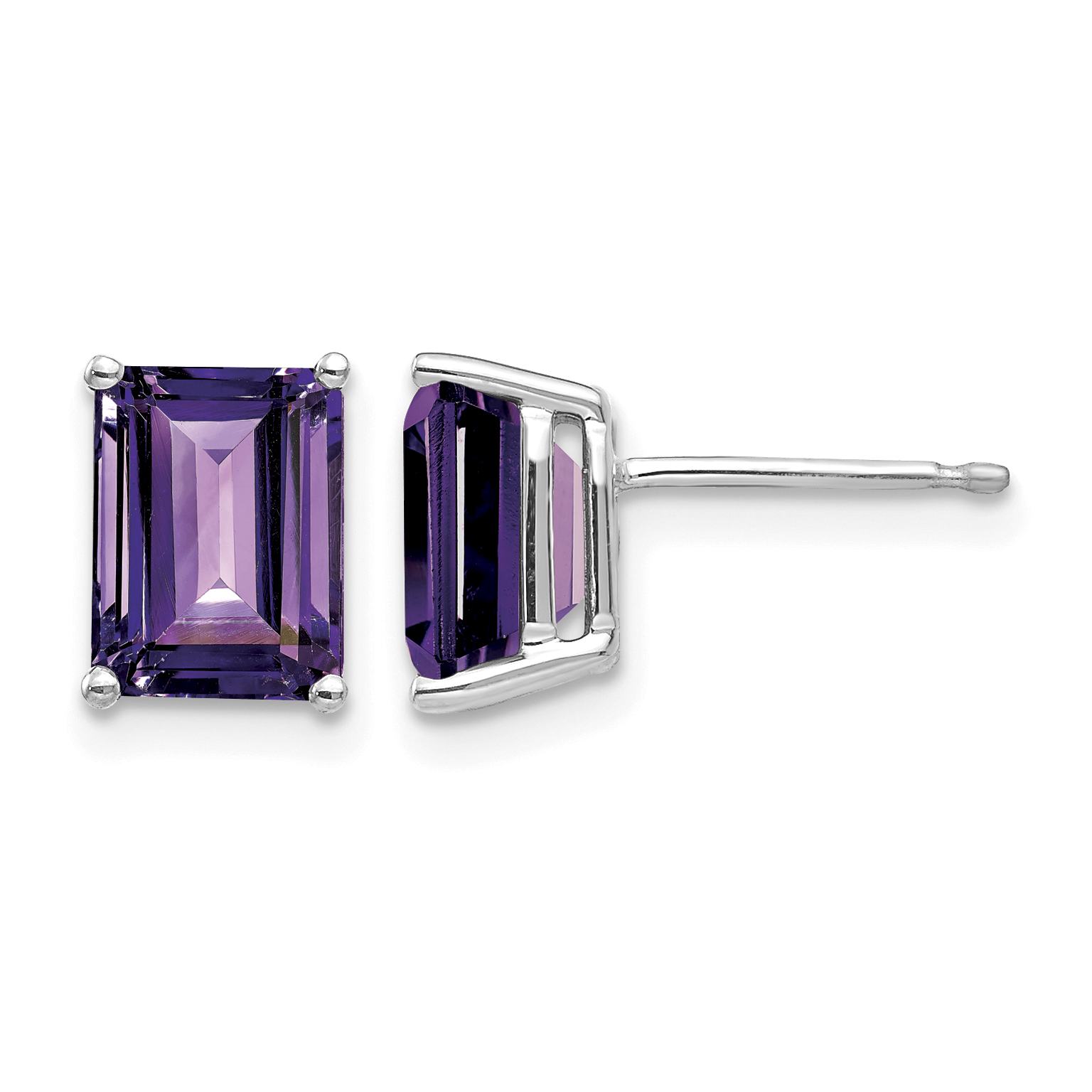 14k White Gold 8x6mm Emerald Cut Amethyst Earrings (XE67WAM)