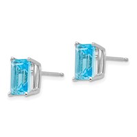 14K White Gold 8x 6mm Emerald-Cut Blue Topaz Post Earrings view 2