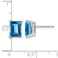 14K White Gold 8x 6mm Emerald-Cut Blue Topaz Post Earrings view 4