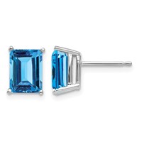 14K White Gold 8x 6mm Emerald-Cut Blue Topaz Post Earrings view 1