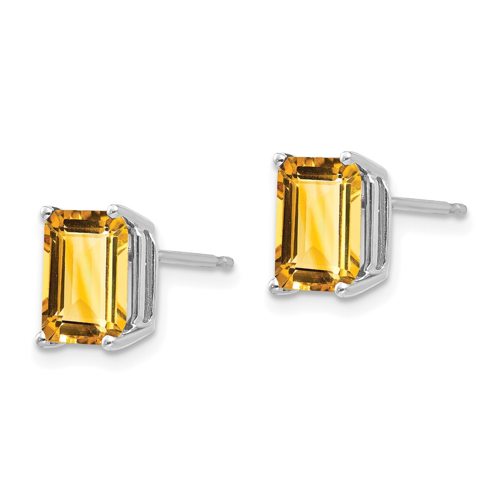 14k White Gold 8x6mm Emerald Cut Citrine Earrings (XE67WCI)