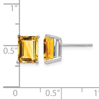 14K White Gold 8x 6mm Emerald-Cut Citrine Post Earrings view 4