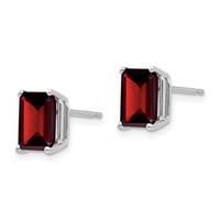 14K White Gold 8x6mm Emerald-cut Garnet Post Earrings view 2