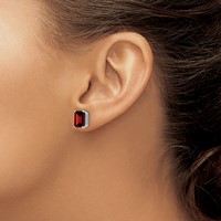 14K White Gold 8x6mm Emerald-cut Garnet Post Earrings view 3
