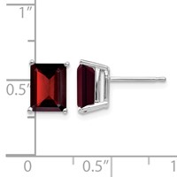 14K White Gold 8x6mm Emerald-cut Garnet Post Earrings view 4