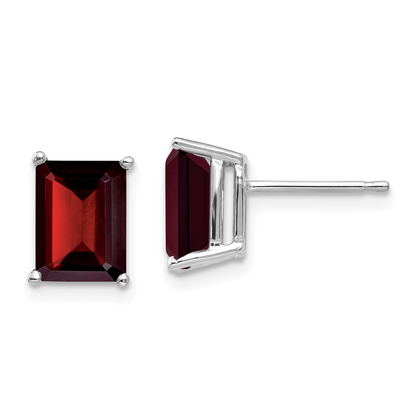 14k White Gold 8x6mm Emerald Cut Garnet earring (XE67WGA)
