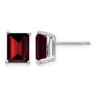 14K White Gold 8x6mm Emerald-cut Garnet Post Earrings view 1